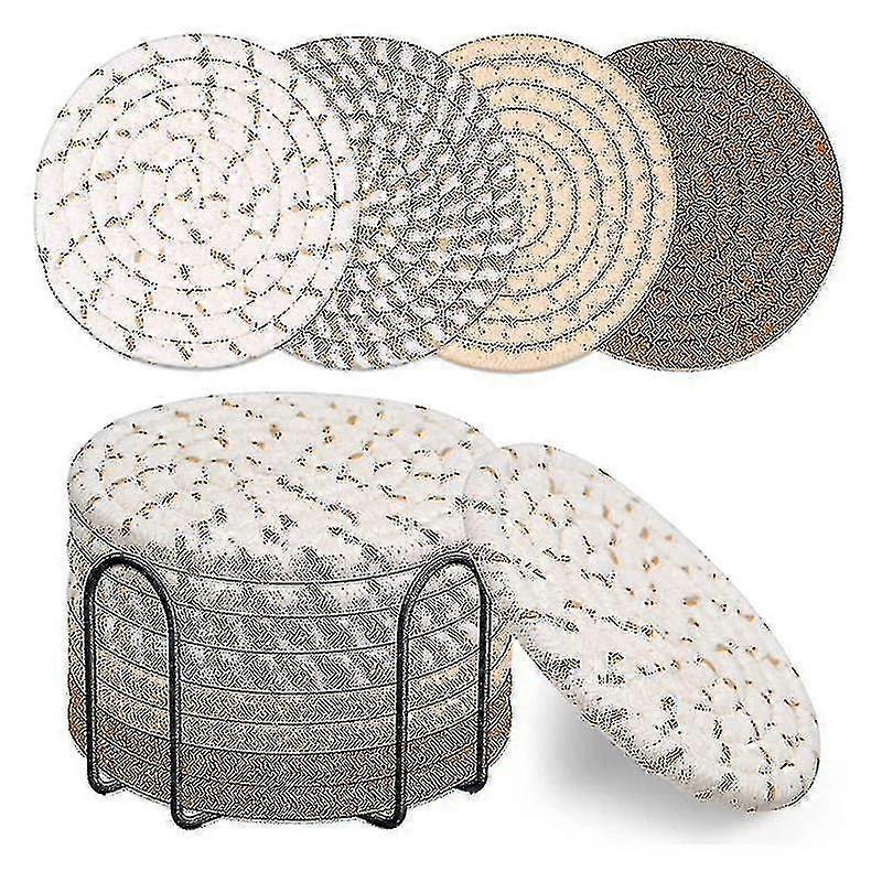 ホルダー付きドリンクコースター8枚、ドリンク用吸収コースター4色、コットン織りコースターセット