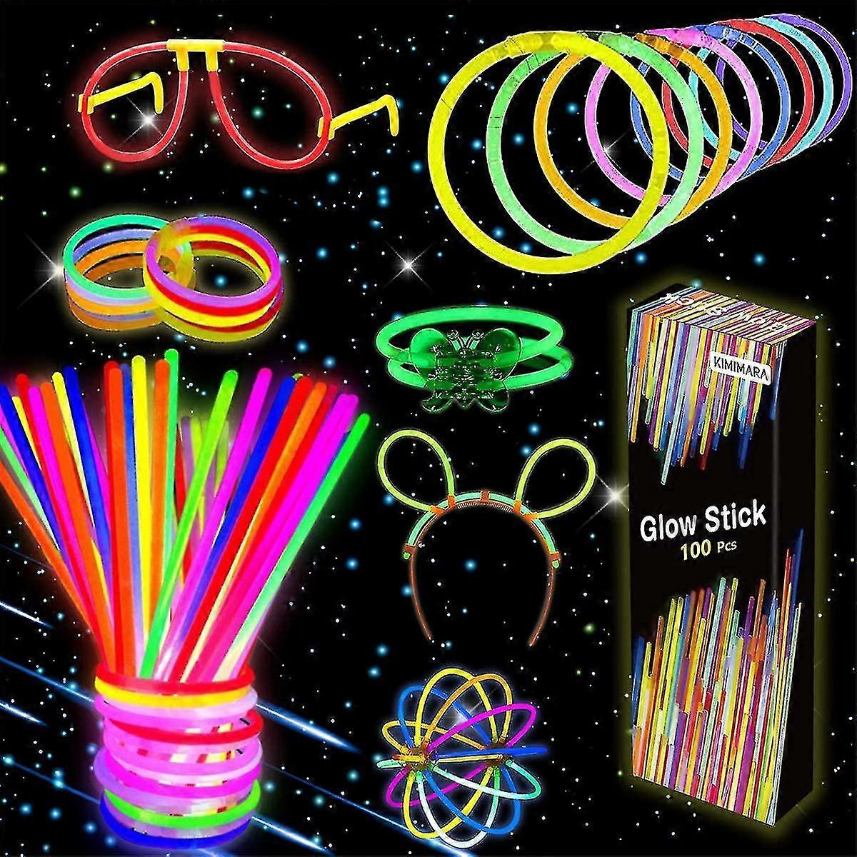 2023 - أساور فلورسنت مضيئة متوهجة ، 100 عصا ضوء فلورسنت مع 122 موصلا