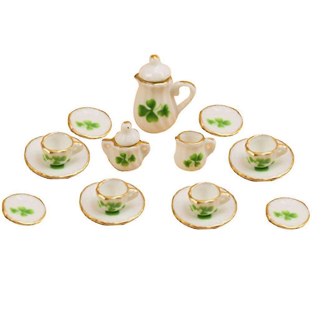 15db/készlet Babaház miniatűr kerámia virágos teáskanna csésze csészealjak étkészlet játék -Ao