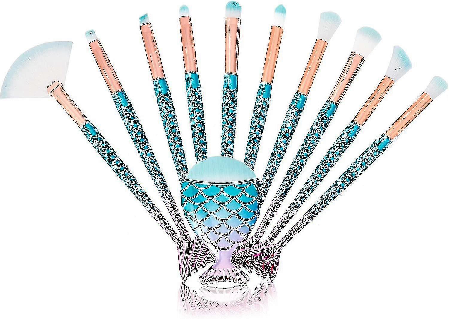 11 Pieces Makeup Brushes Set 3d Mermaid Shape Makeup Brush(blue)