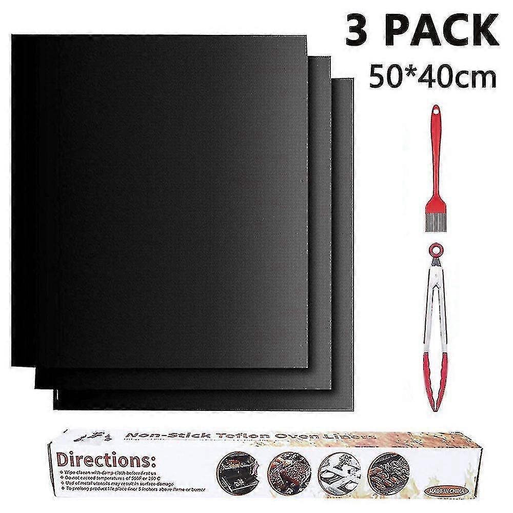 Grill Mat Set Of 3 Bbq Grill Mats Non Stick Reusable  Grilling Mats For Nonstick Use On Charcoal Electric Grills With Red Silicone Brush And 9-inch Fo