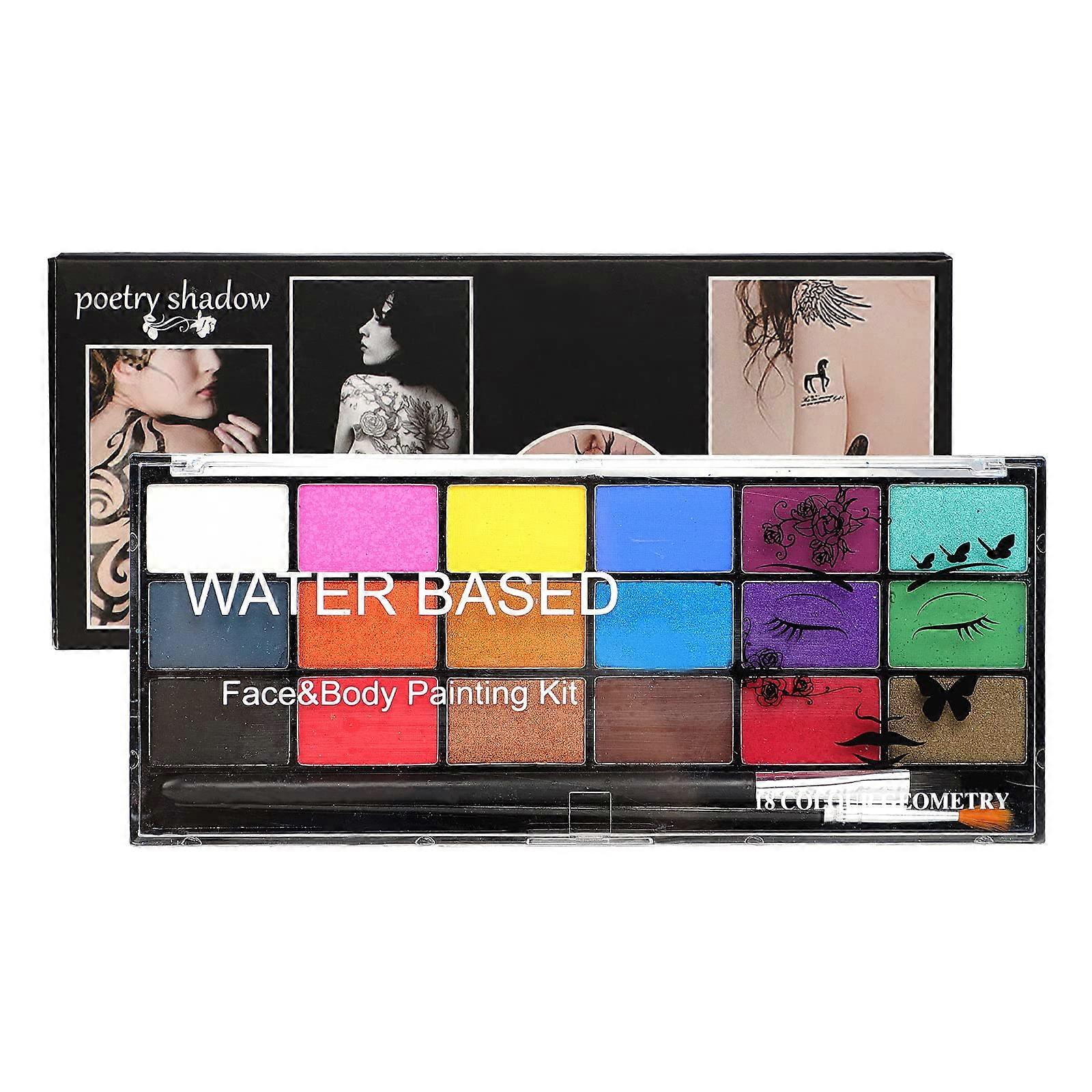 Body Painting Face Paint Kit 18 Color Professional Palette Washable with Brushes