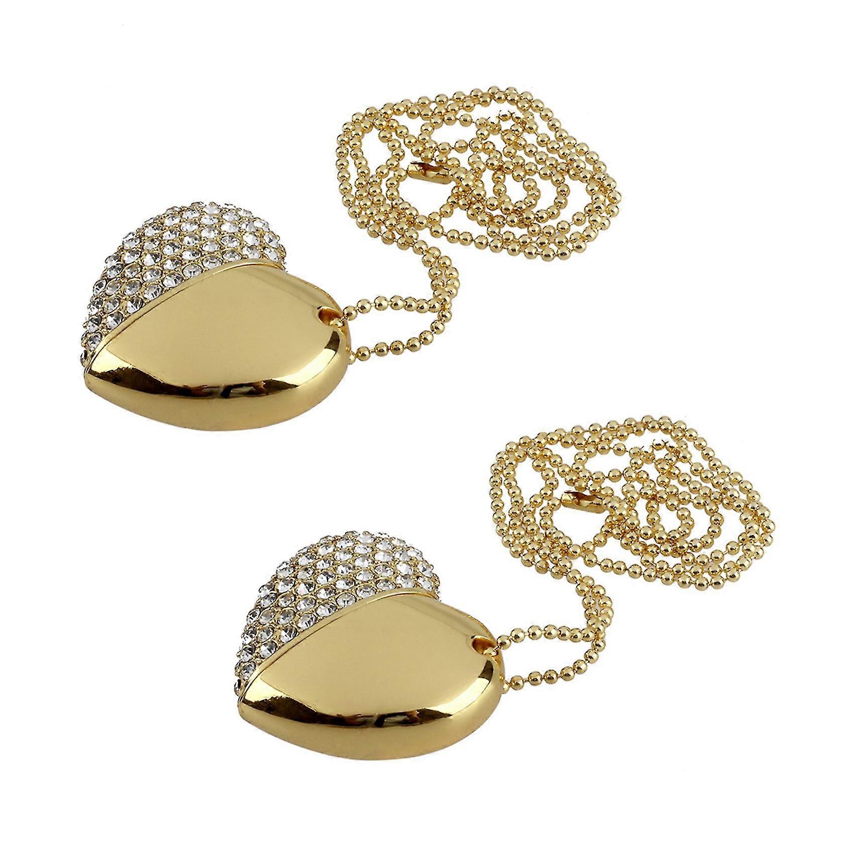 2x 32gb Usb 2.0 Memory Stick Data Memory Stick Flash Drive Heart Pendant Gold