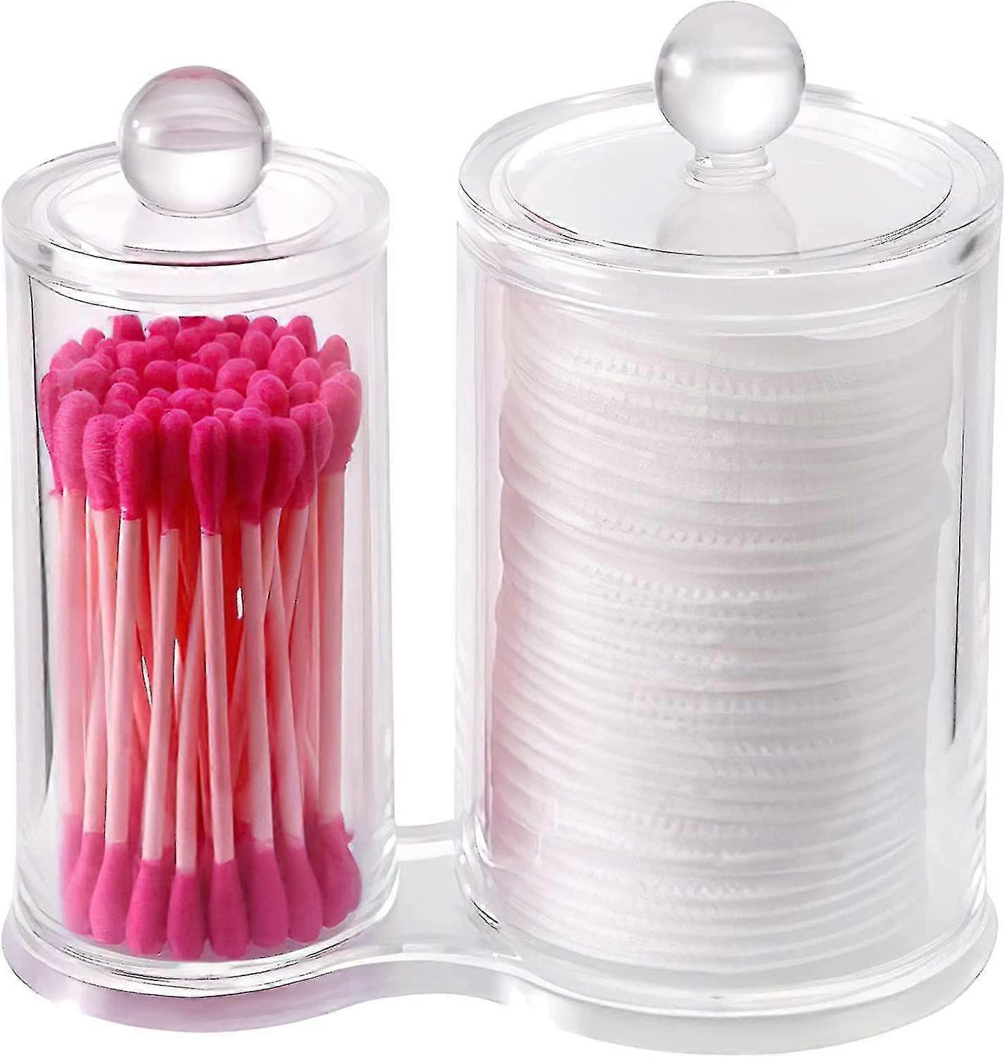 Cotton Box 2 Round Boxes Transparent Acrylic Makeup Storage For Cotton Swab And Cotton