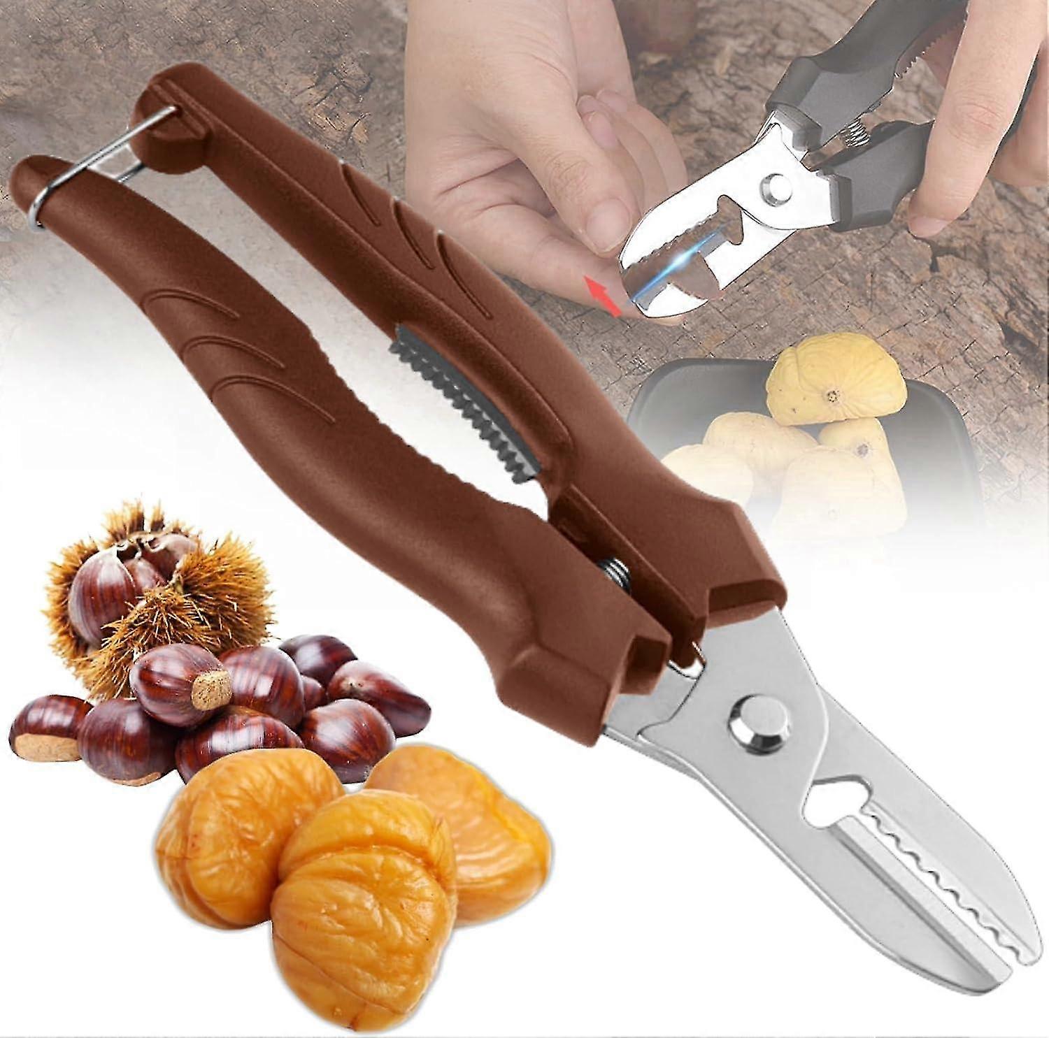 Walnut Chestnut Nut Shell Opener, Brown Nut Crackers for All Nuts, Nut Crackers Chestnut Opener, Stainless Steel Walnut Chestnut Cutter, Sturdy Nut Cr