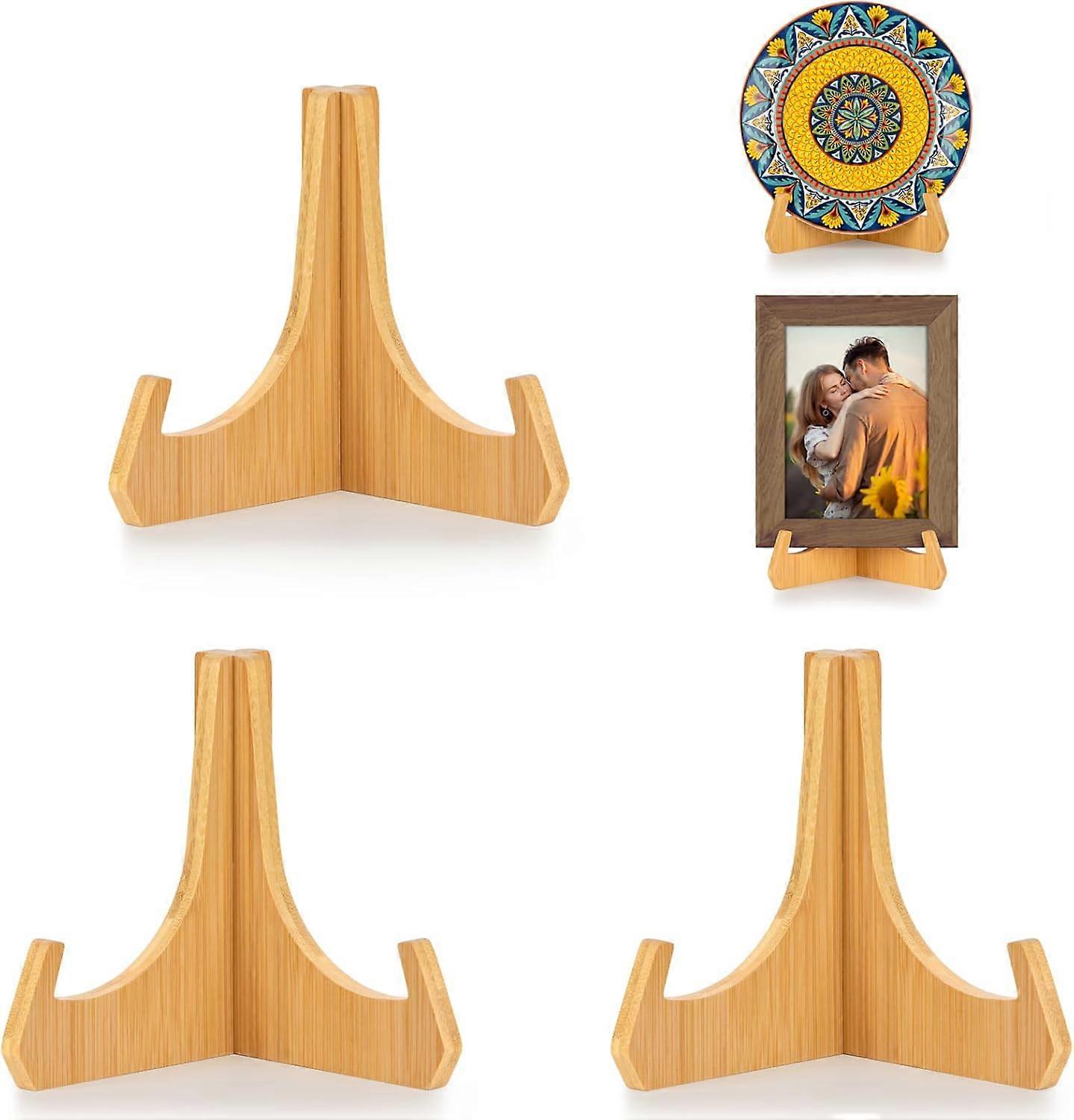 3 pcs Plate Stands for Display, 6 Inch Plate Holders for Displaying, Bamboo Picture Frame Stand for Tables, Tabletop Easels, Decorative Stand for Pla
