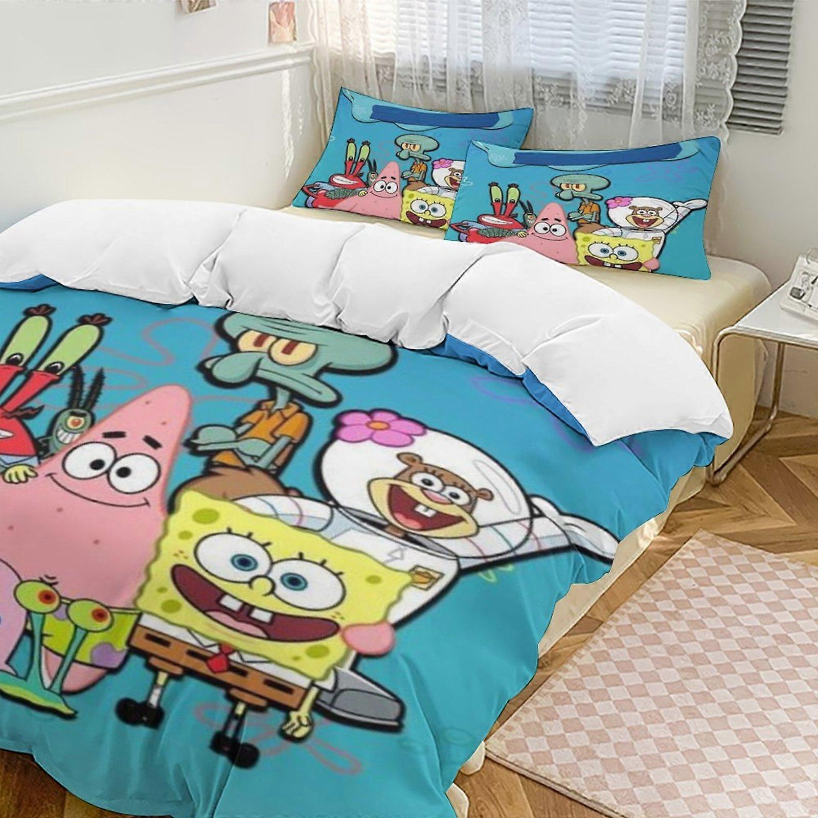 a2824 Lençóis Bob Esponja Calça Quadrada Conjunto de Cama Capa de Edredão Tema Dos Desenhos Animados Lençóis de Quarto Infantil iip2824