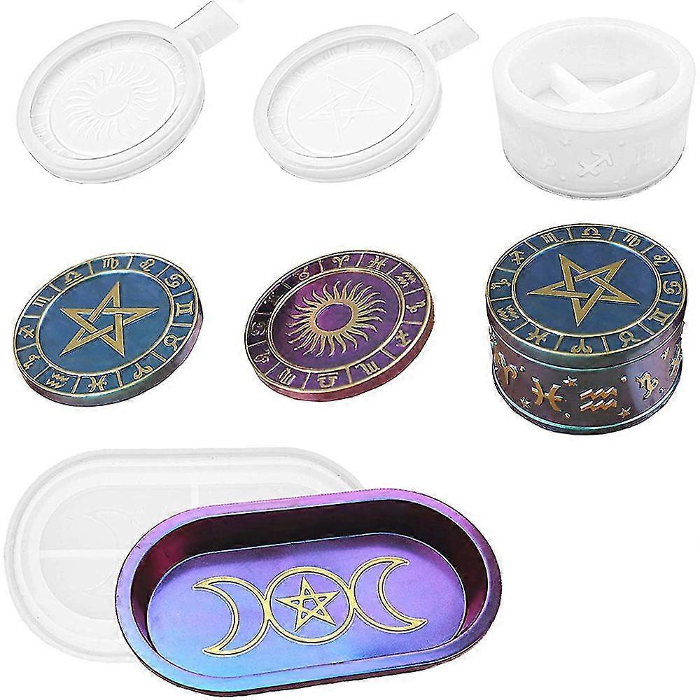 Resin Storage Box Mold with 2 Different Pattern Lids Triple Moon Goddess Tray Silicone Mold for Jew