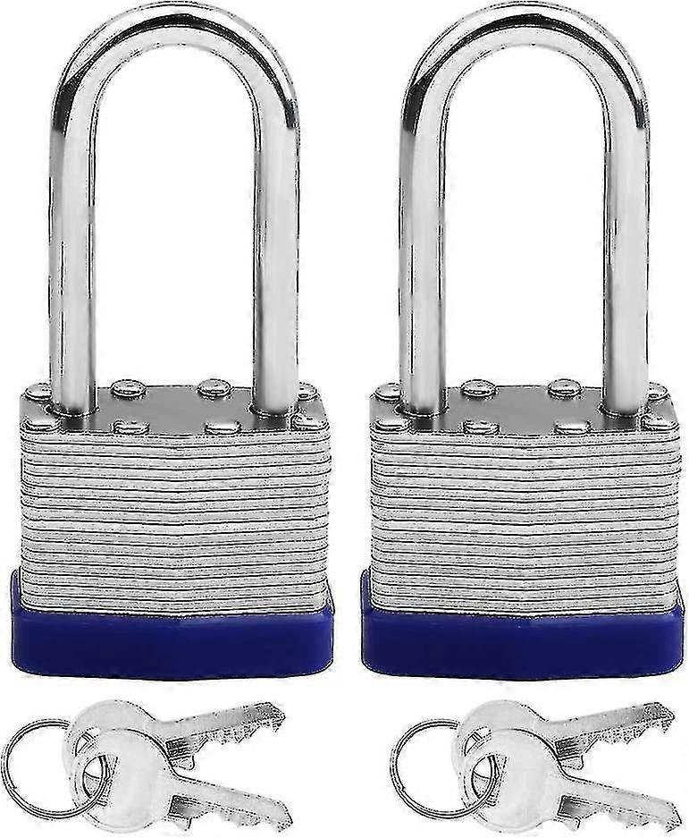 2 Pack Padlocks With Keys, Laminated Steel Key Padlock Long Lock With Keys 44mm Heavy Duty Key Padlock