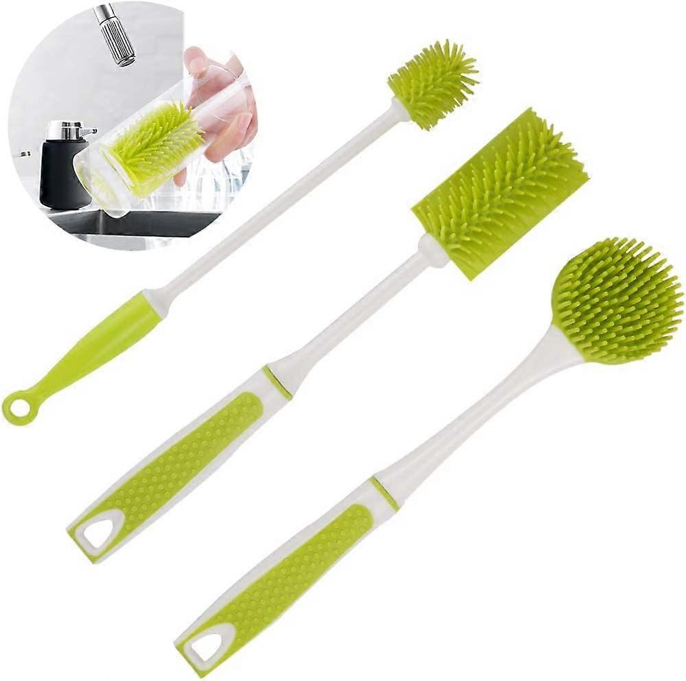 Lot de 3 Goupillon Brosse carafe brosse bouteilles et Chiffon de silicone Brosses de Nettoyage pour la vaisselle,bouteille troite Bire, vin,verre