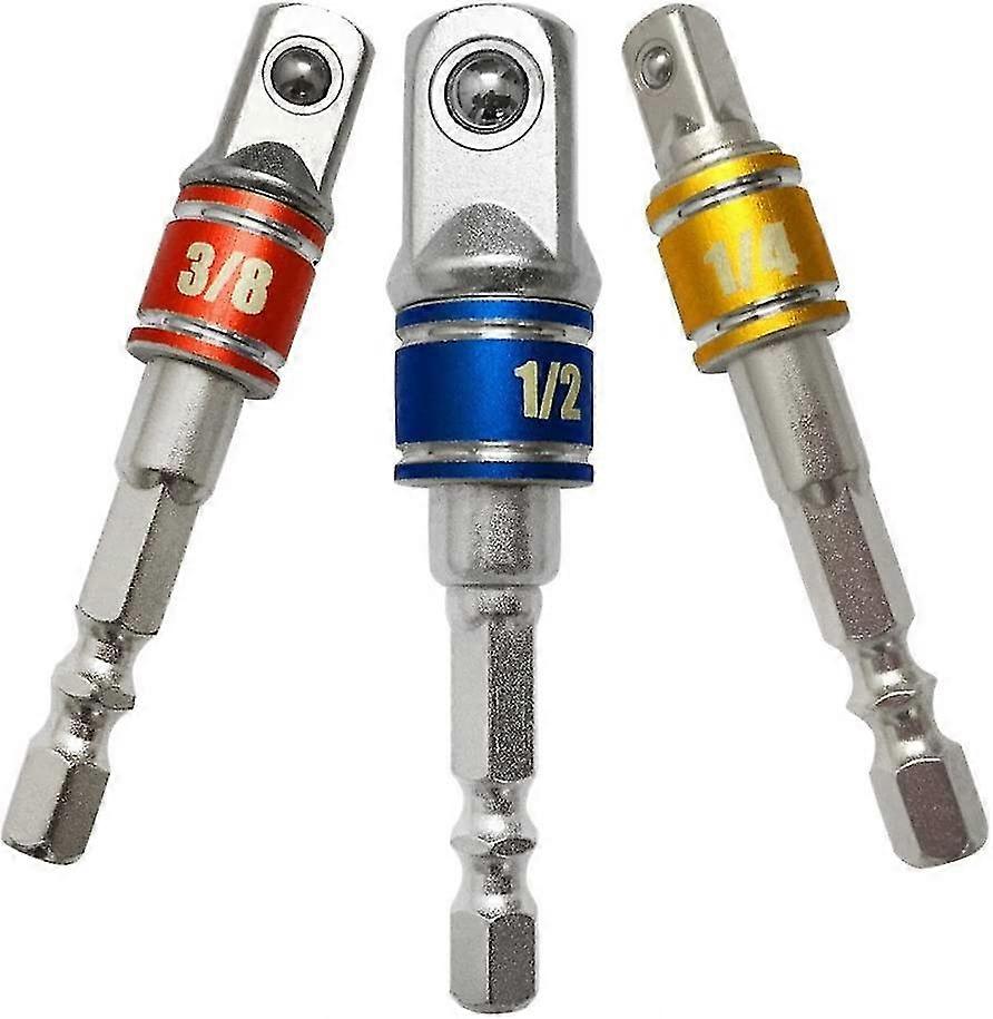 Socket Adapter Set Hex Socket Wrench Nut Set Cordless Screwdriver Extension-hex Sizes 1/4" 3/8" 1/2",cr-v,3pcs