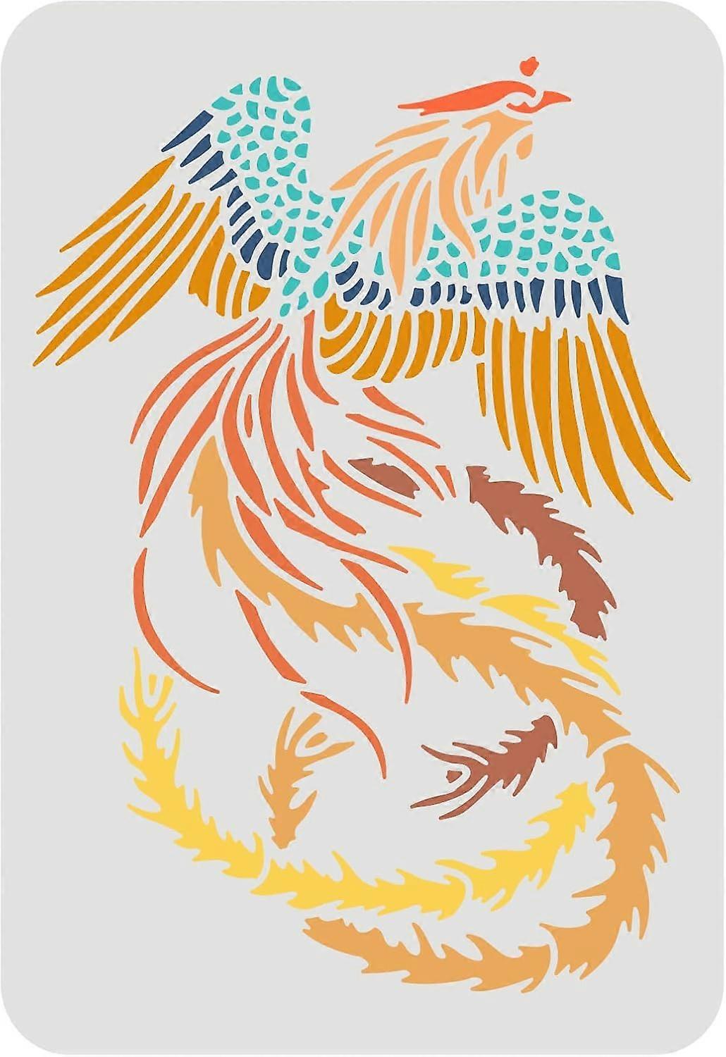 Phoenix Stencil for Painting 11.7x8.3 inch Mythology Flying Phoenix Stencil Template DIY Reusable Drawing Stencils Large Firebird Stencils for Paintin