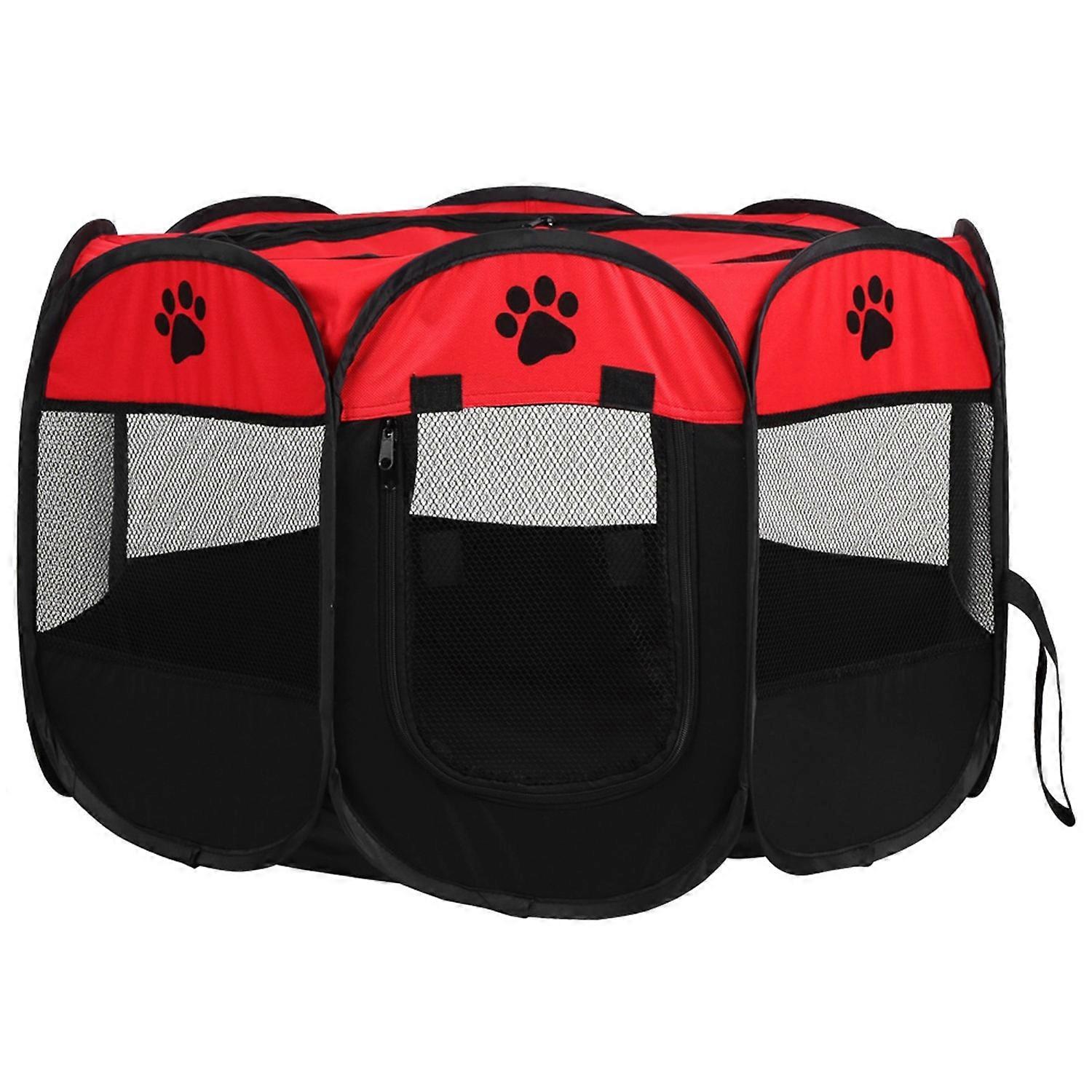 Pet Cat Dog Portable Foldable Cage Exercise & Play Tent Mesh Cover Indoor/Outdoor Use Red