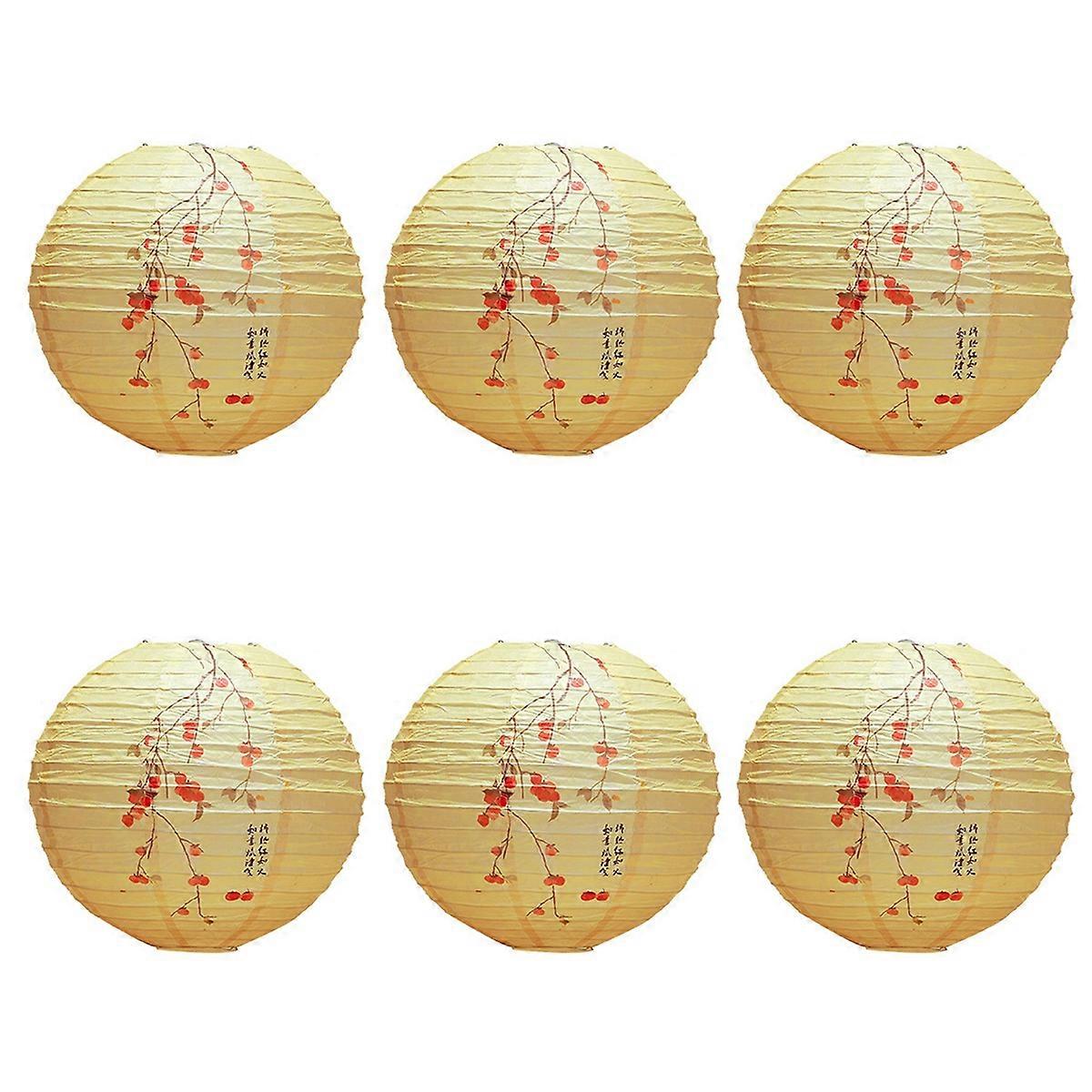 6 Pcs Paper Lantern,12 Inch Oriental Style Decorative Party Round Paper Lanterns(Persimmon Without