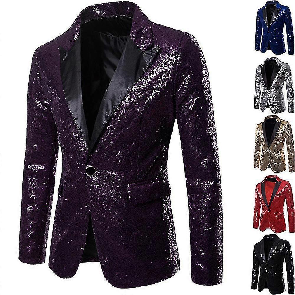 Men's Sequin Suit Jacket Blazer One Button Luxury Party Dinner Prom Tuxedo