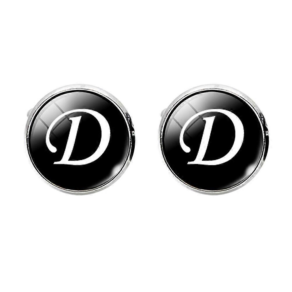 Glass Cuff-Link Sleeve Button Round English Letter Sleeve Button All-Match Decorative Collar Sleeves Button for Man (D Letter Pattern)