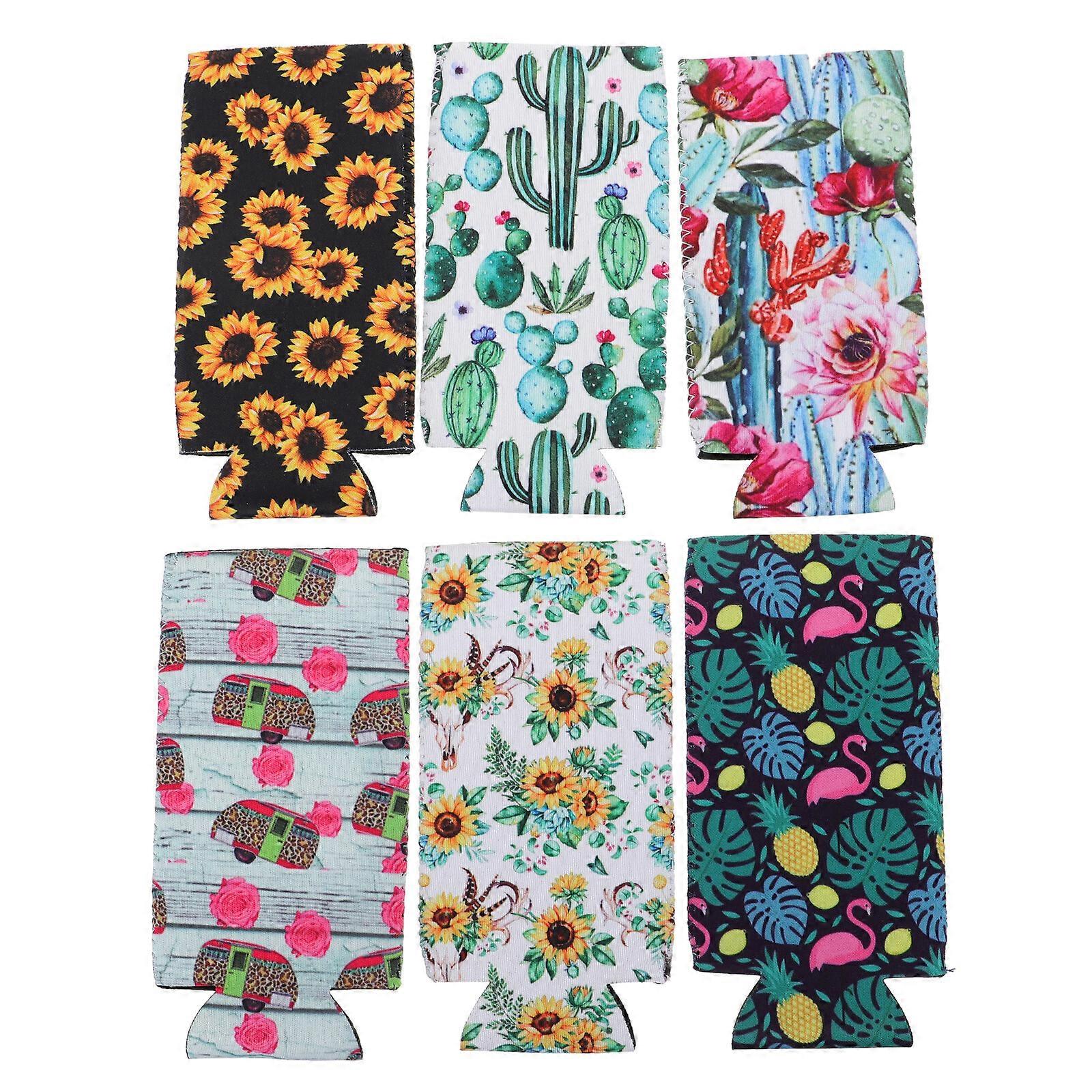 6Pcs 330ML Portable Drink Bottle Covers Long Drink Can Sleeves (Mixed Style)
