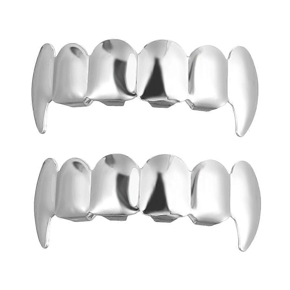 2pcs Silver Plated Teeth Brace Upper Teeth Halloween Decorative Accessories