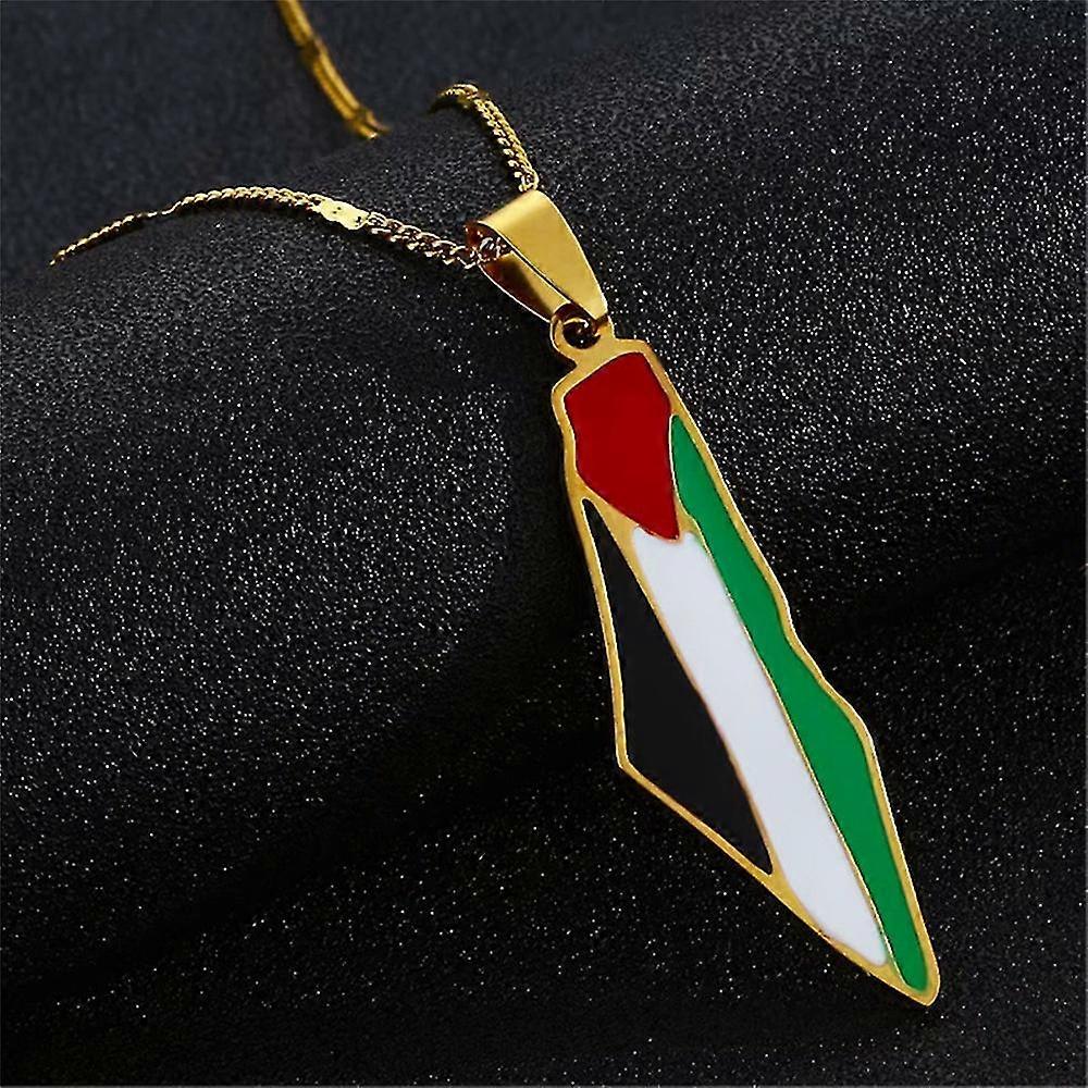 Palestine Map With Flag Stainless Steel Gold Plated Bracelet A300055