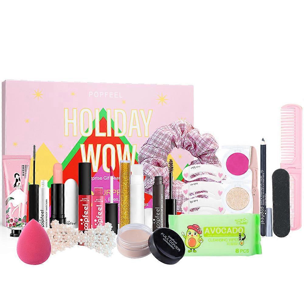 Christmas Party Countdown Calendar Advent Calendar Makeup Kit, Include Lip Gloss,Blush,Eyebrow Blind Box Gifts