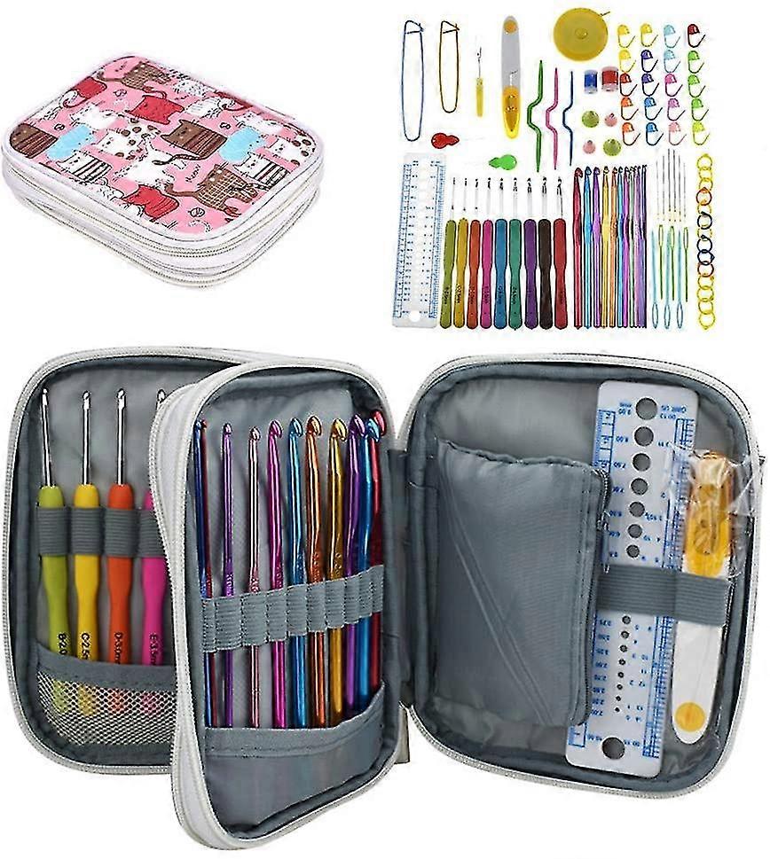 Háčkovanie hákový set, 85 kusov háčkovací nástroj, ergonomické pletajúce ihly s kompletným háčkovaním príslušenstva