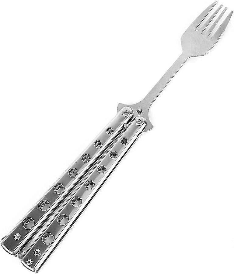 9Inch Folding Fork Silver Finished  Open Styled For Travel Camping(1Pcs)