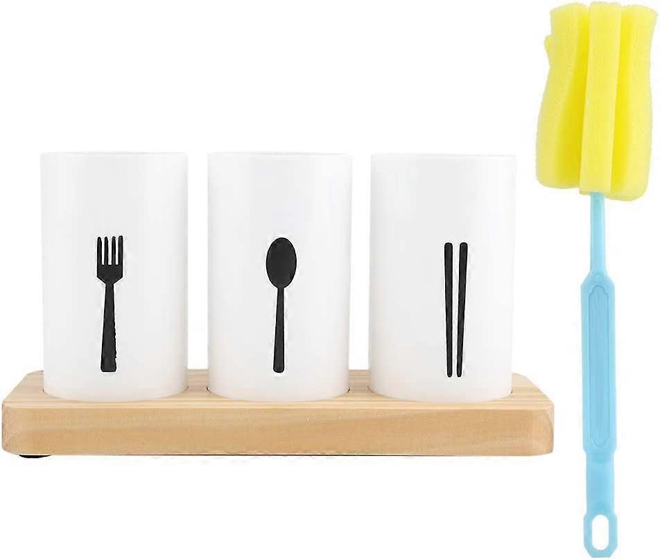 Chopsticks Holder Base, Oak Wooden Base Cutlery Storage Box Drain Rack (A-5-F6)