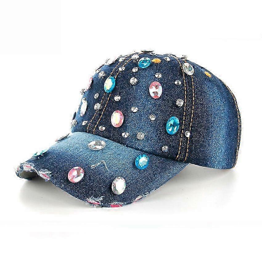 Denim Baseball CapFargerik Akryl Starry Rhinestone Snapback Hat Gorra