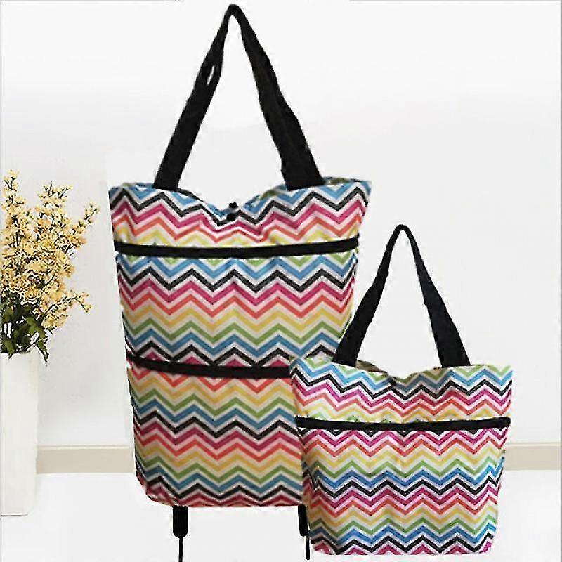 2 In 1 Foldable Shopping Cart Collapsible Two-stage Zipper Folding Shopping Bag With Wheels Foldable