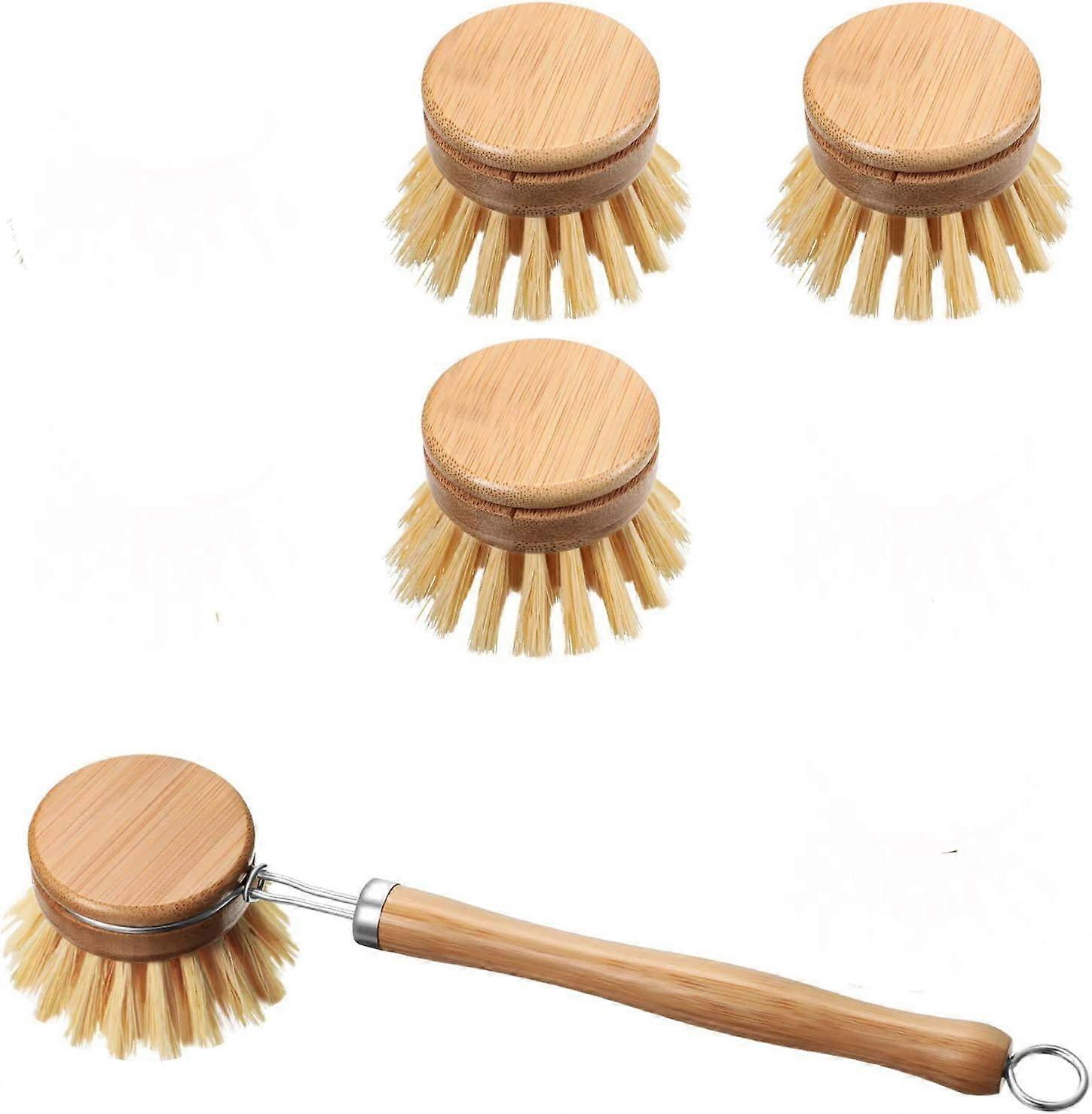 4 Wooden Dish Brushes for Cleaning Pots and Pans, Eco-Friendly, Durable, Non-Scratch Head, Suitable for Non-Stick Cookware