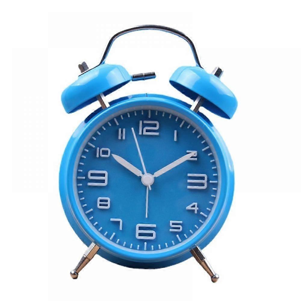 Classic Silent And Non Ticking Quartz Dual Clock Alarm Clock, Suitable For Children, Battery Powered (excluding Battery) -Blue