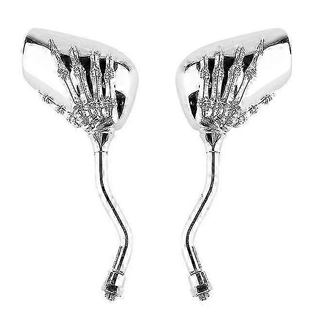 1 Pair Of Left And Right Universal Motorcycle Scooter Rearview Mirror Chrome Plated Skull Hand Modified Motorcycle Side Mirror