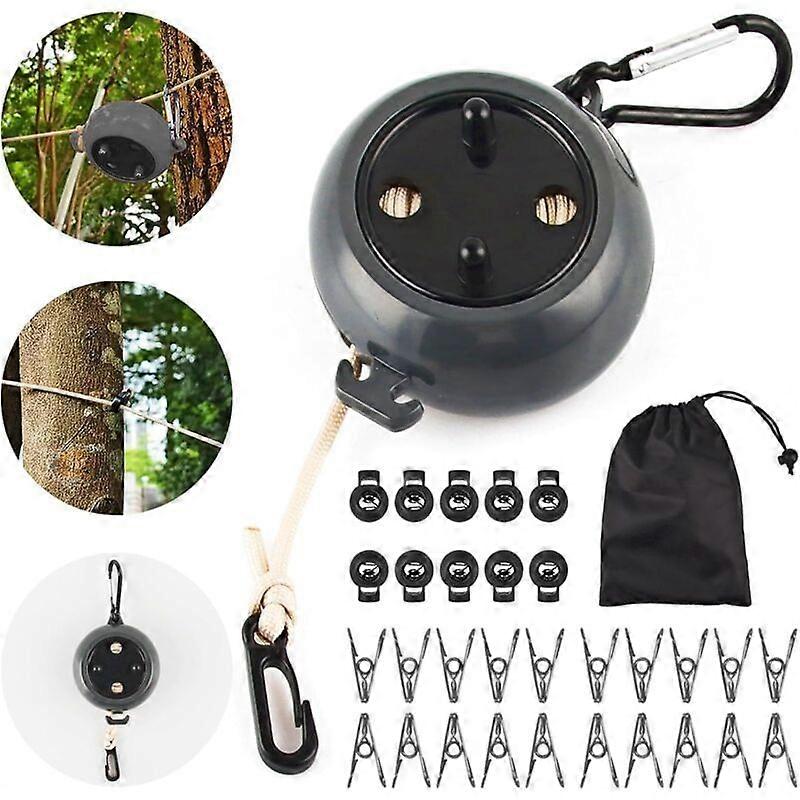 Retractable Clothesline, Retractable Wire, with 10 Fixed Buckles and 20 Windproof Clips