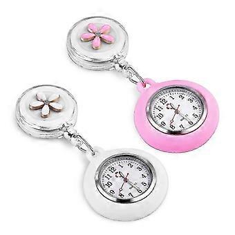 2 stuks intrekbare verpleegster horloge, Clip-on opknoping verpleegster Fob horloge, met schattig bloempatroon en siliconen hoes voor artsen, paramedici
