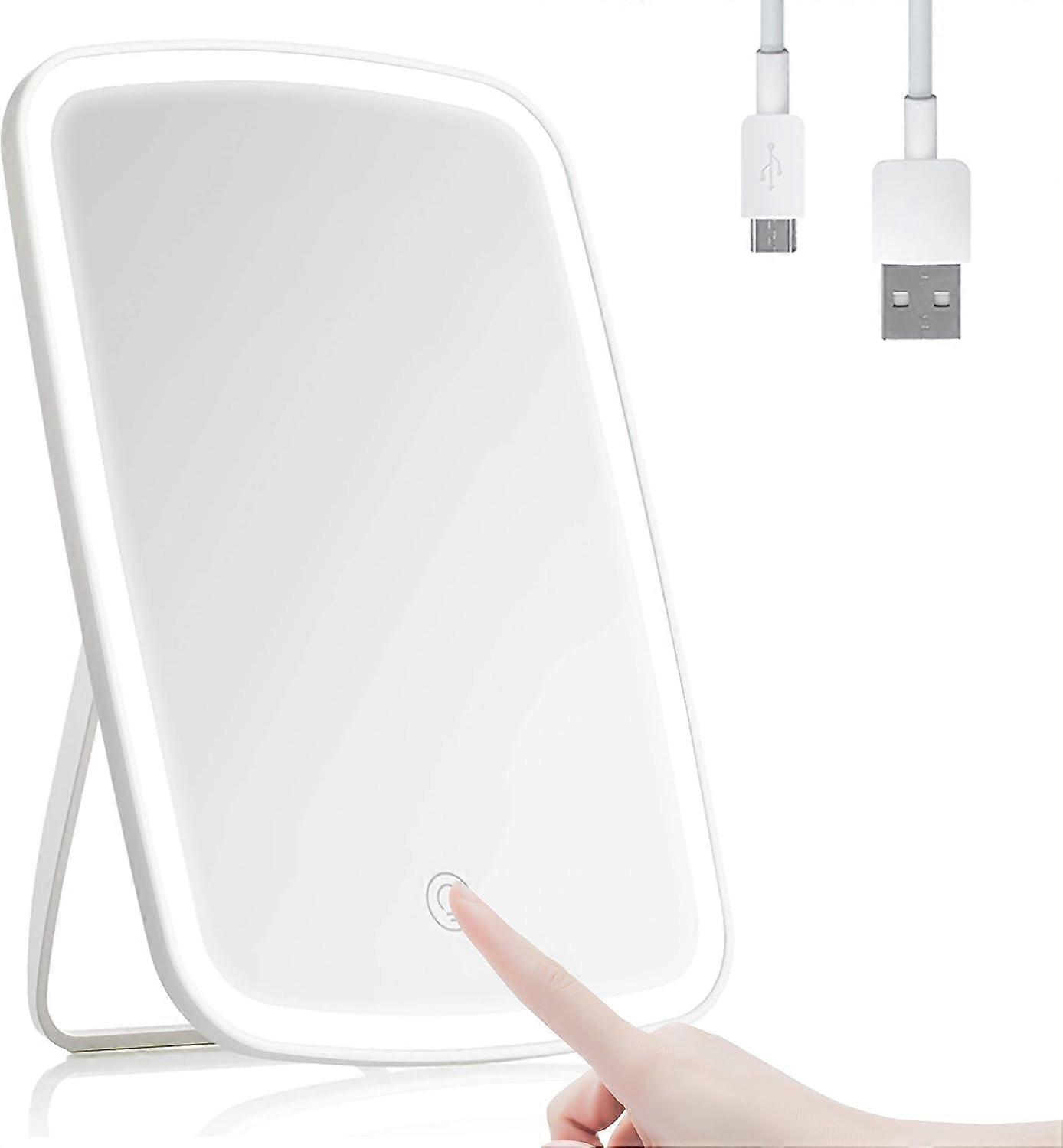Lighted vanity mirror with touch screen, USB rechargeable tabletop makeup mirror, LED brightness adjustable, white