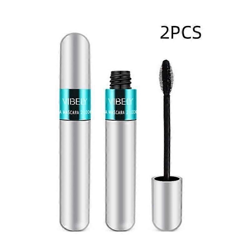 2PCS 4D厚ロング防水シルクファイバーマスカラメイクアップ化粧品シルバーチューブ