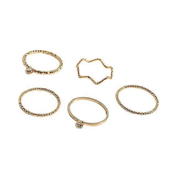 5 Pcs/Set Women Ring Set Waved Shape Irregular Rhinestone Polished Smooth Stainless Solid Color Copper Commute Stackable Knuckle Ring Finger Jewelry