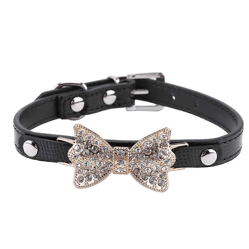 Crystal Bowknot PU Leather Dog Collar Adjustable for Pets