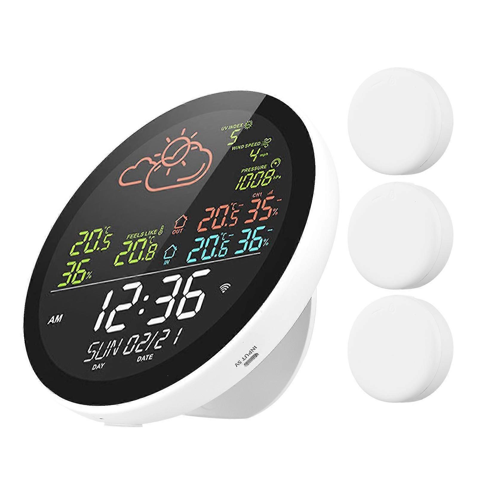 Tuya Wifi Smart Weather Station with Clock Indoor and Outdoor Temperature & Humidity Meter Multifunctional Large Color Screen Weather Clock Temp. & Hu
