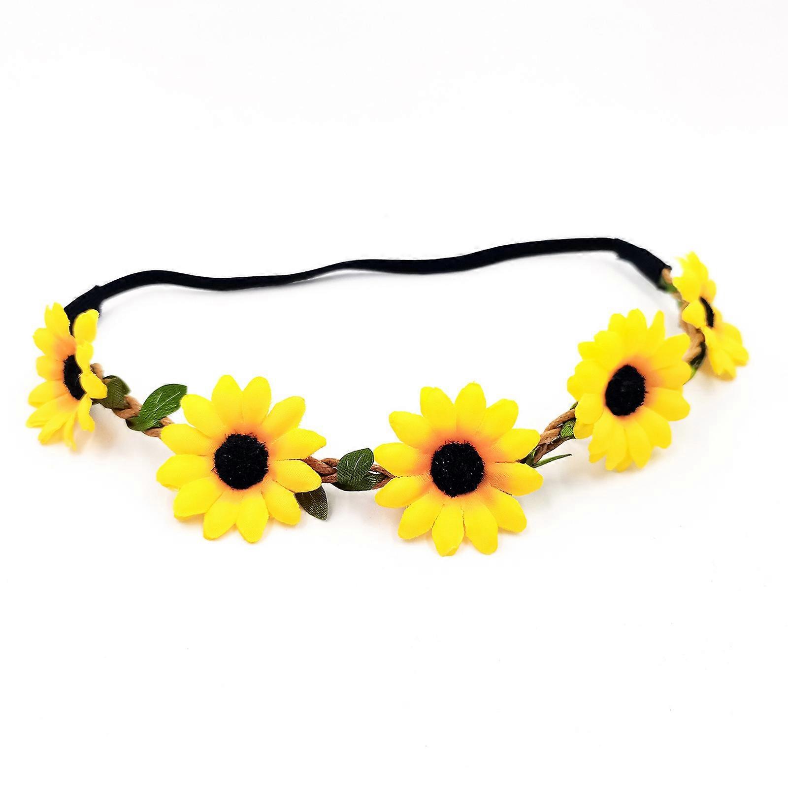 Daisy Floral Wreath Elastic Headband Festival Hair Accessories Decorative Headwear For Birthday Halloween And Daily Wear  Yellow