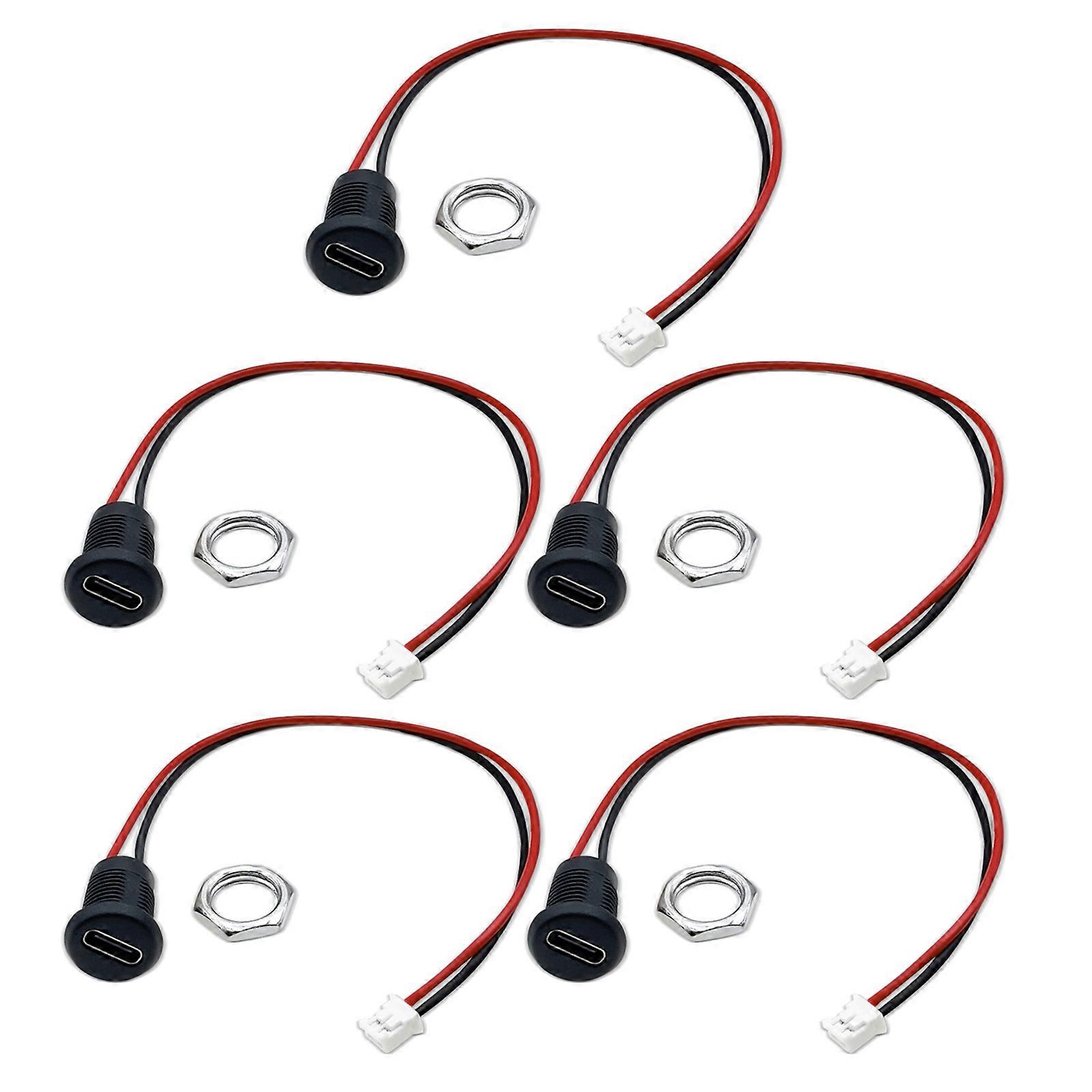 5Pcs Charging Socket Type C Female 2Pin USB Connector Charging Device Socket Female Socket Charging Interface With Wire