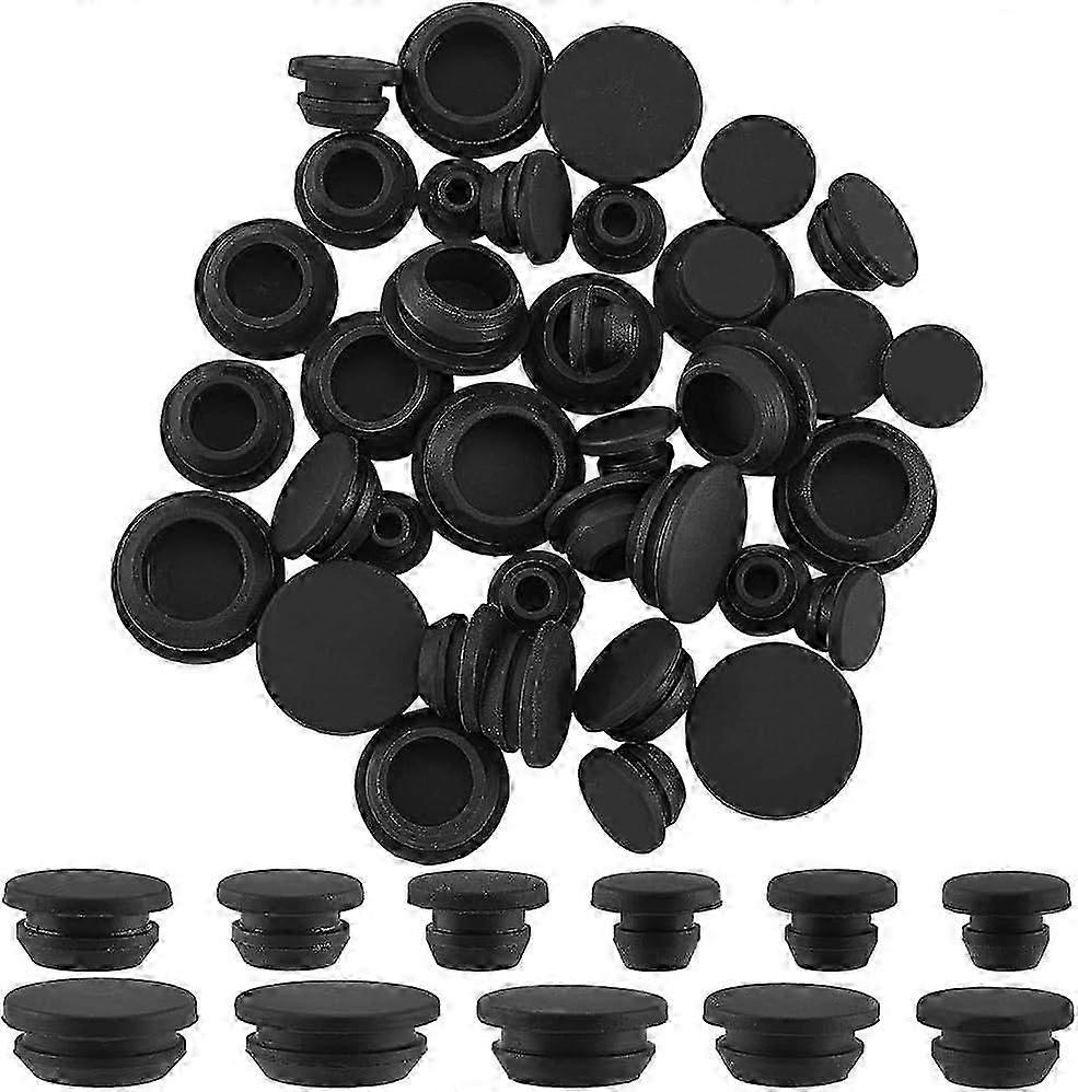 unbrand 55pcs 11 Sizes Round Hole Stoppers Black Silicone Hole Plug Rubber Tapered Waterproof Button