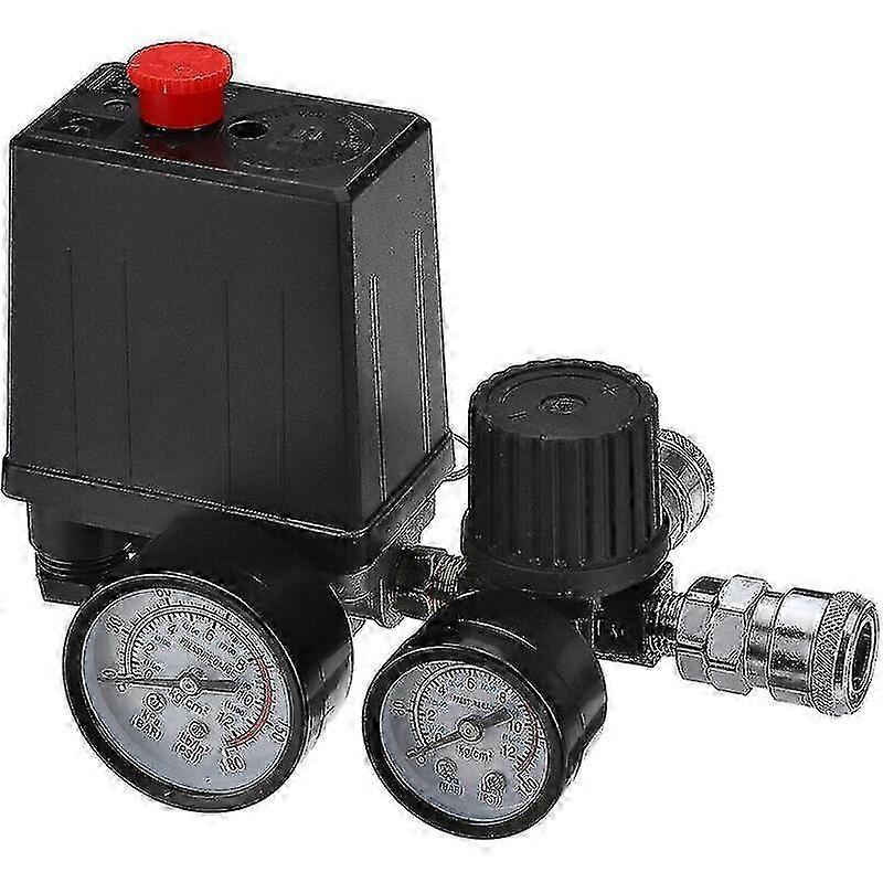 220V Air Compressor Pressure Switch Control Valve with Quick Connector, 0 - 180psi Gauges