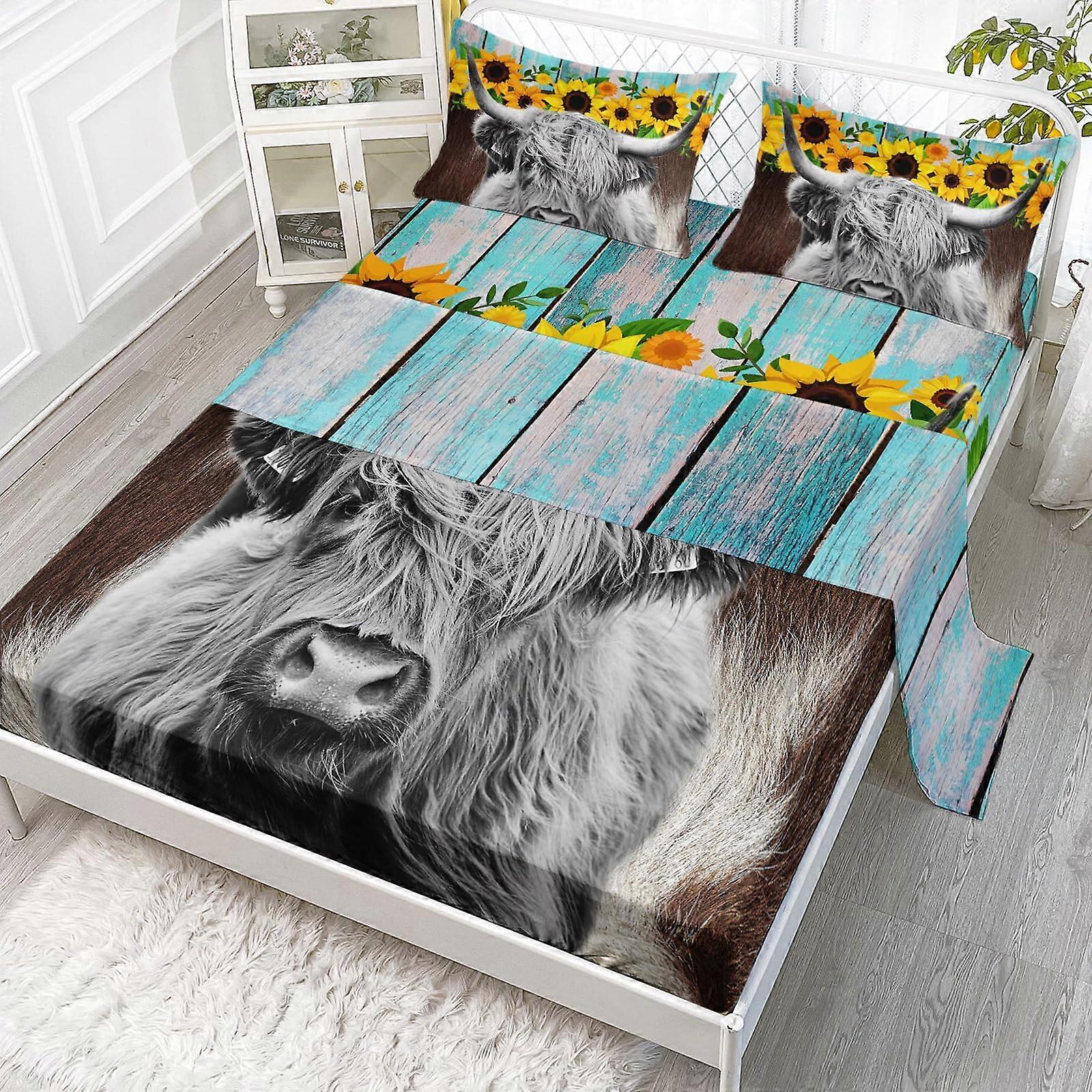 4 Pieces Fitted Sheets Set Queen Size for Kids Cotton Soft Breathable Multicolor Bedding