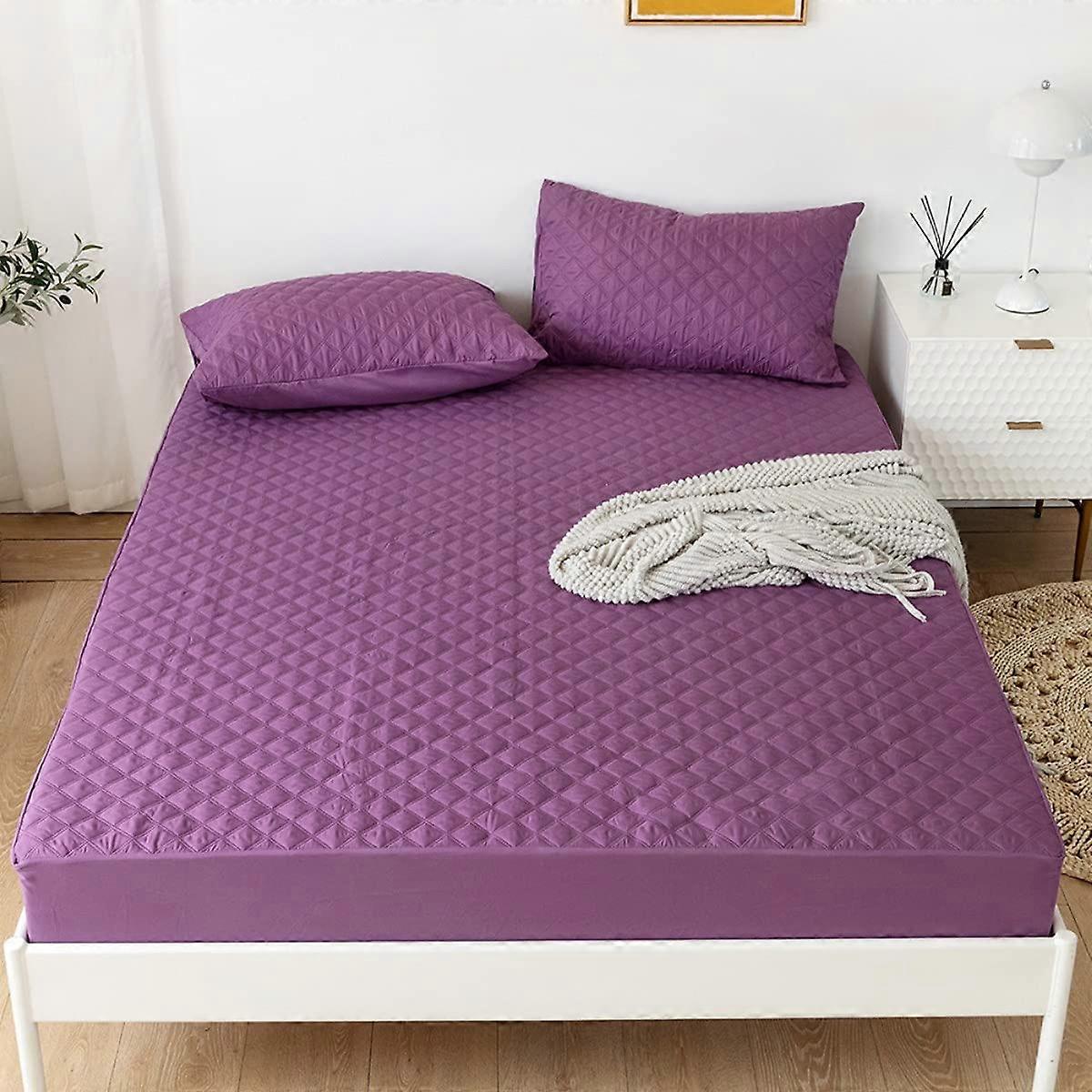 Purple Quilted Mattress Pad Twin Size, 100% Waterproof Cotton Mattress Protector with 14" Deep Pocket and Down Alternative Filling