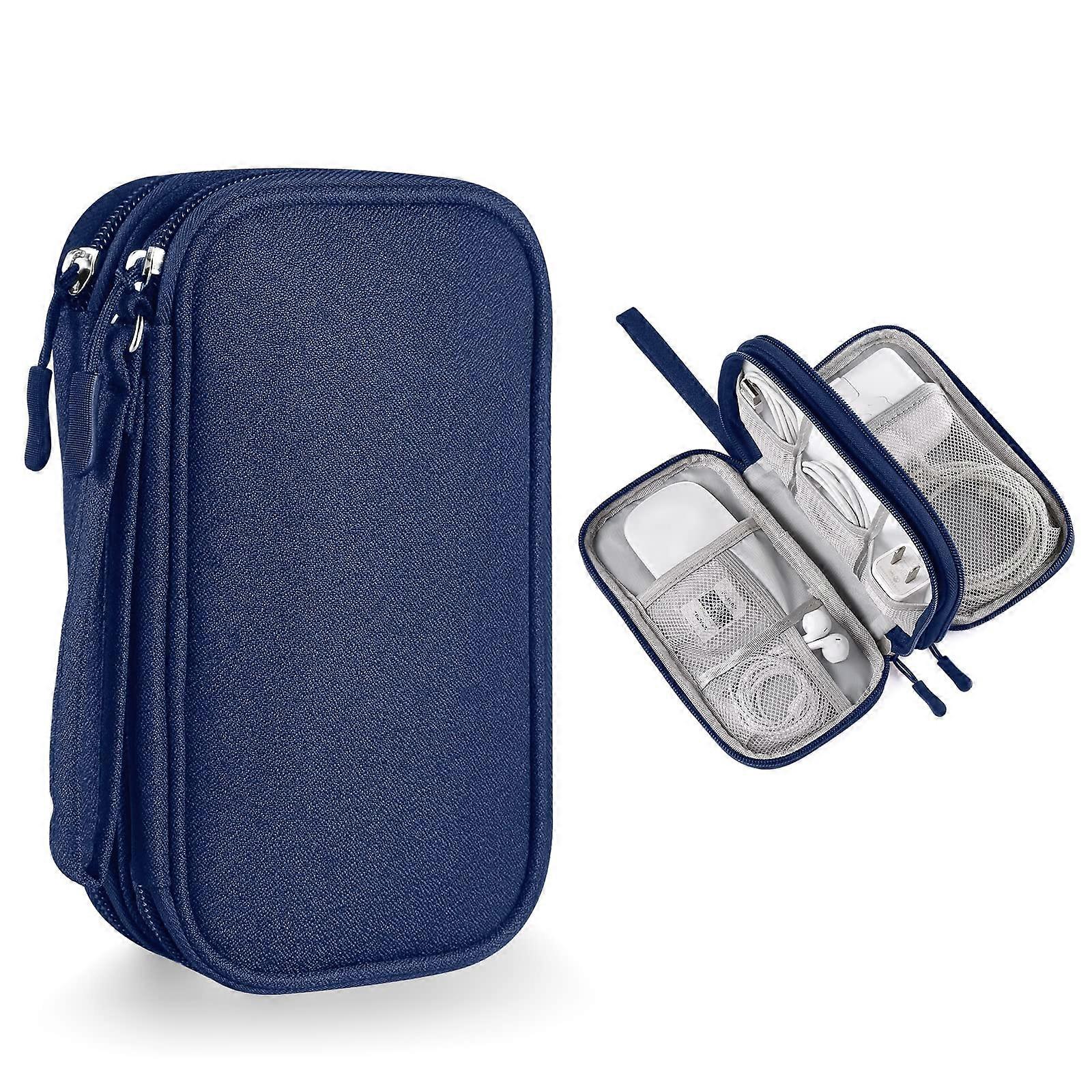 Small Electronics Organizer Bag, Navy Blue Tech Accessories Carrying Case, Compact Travel Tools Holder, Lightweight Design