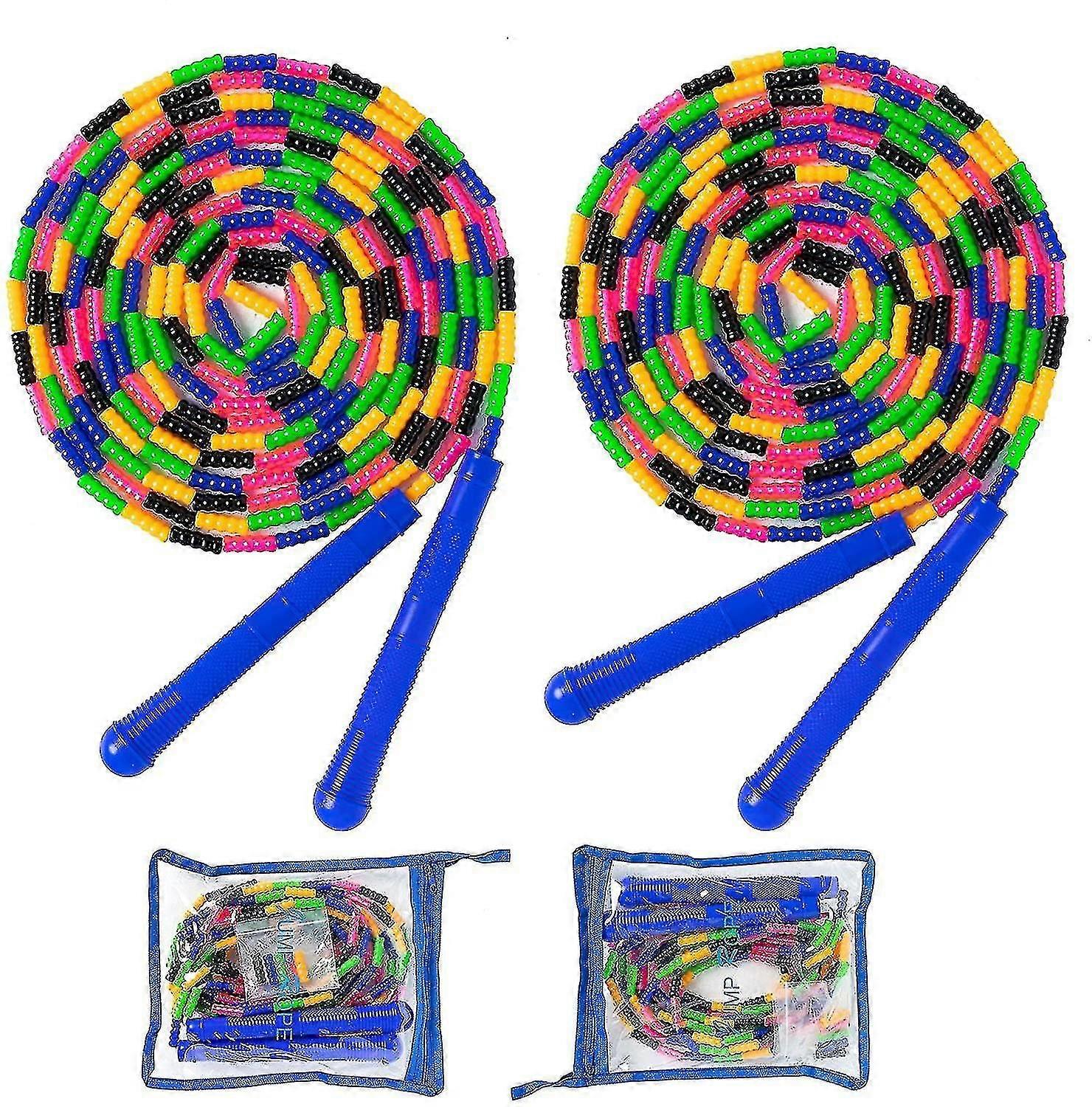 Double Dutch Jump Rope 2 Pack 16ft with Adjustable Length, Soft Beaded Multiperson Skipping Rope for Kids & Adults