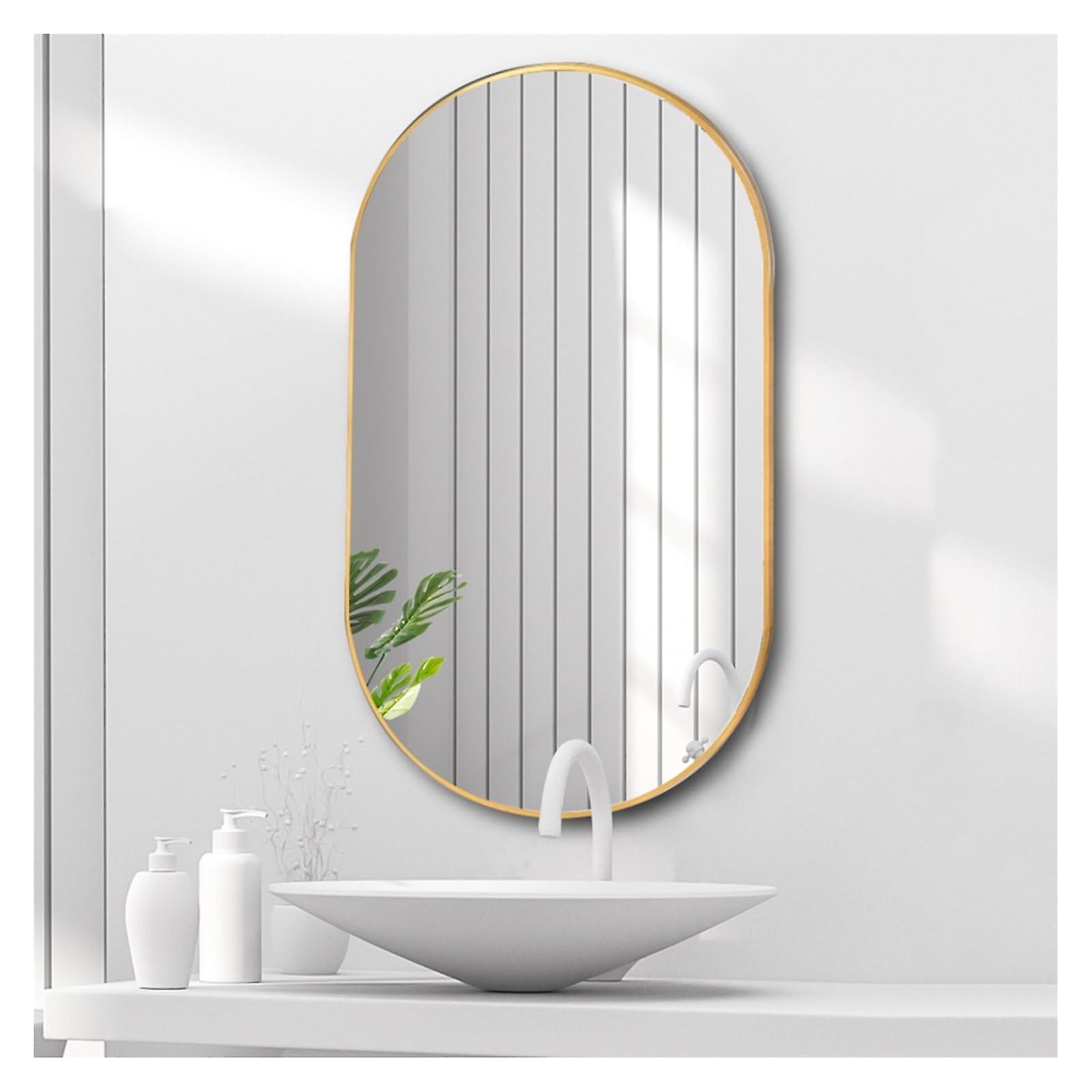 Wall Mounted Mirror, Oval Bathroom Vanity Vertically Mirror, Or Horizontally Hanging, PillShaped (Gold,40x70CM)