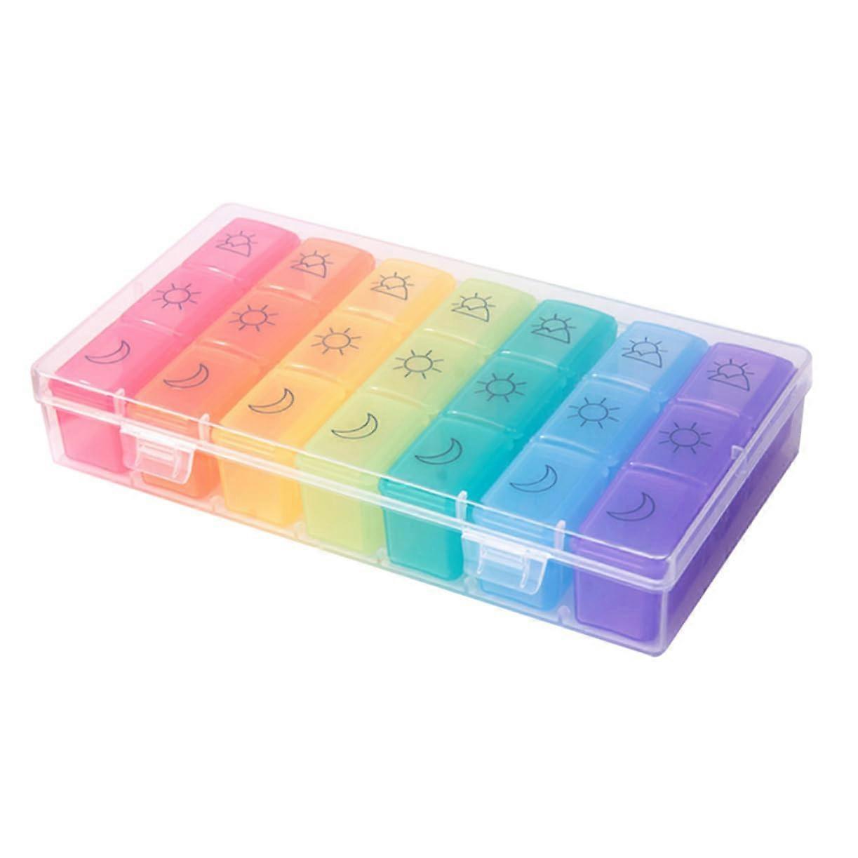 Colorful Weekly Pill Box Organizer with Removable Compartments for Travel, Compact Design for Daily Dose Management