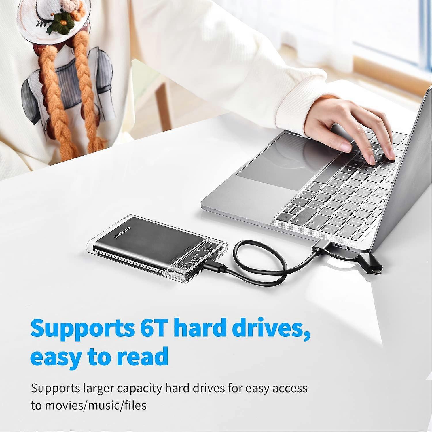 2.5 Inch SSD Enclosure Tool Free SATA to USB 3.1 Compatible with WD Seagate Samsung Max 4TB UASP Support USB C HDD